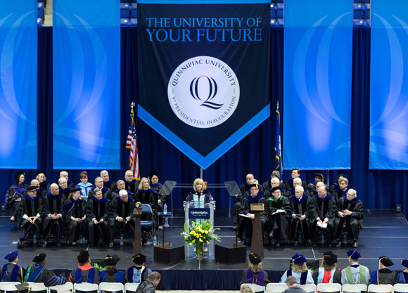 President Olian gives a speech during her inauguration ceremony