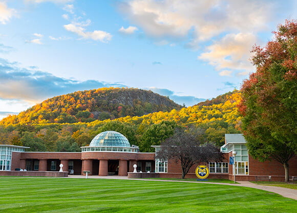 The School of Business in front of Sleeping Giant State Park.