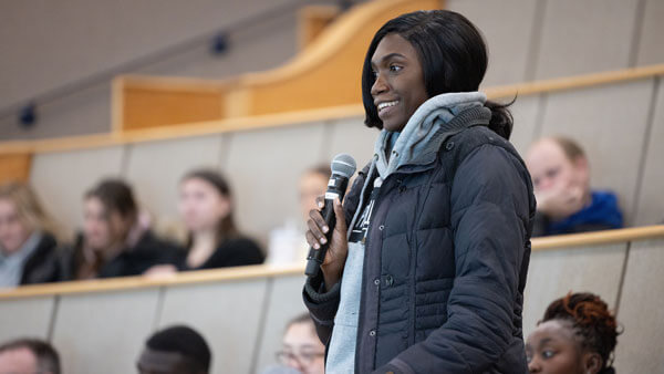 Student with a microphone