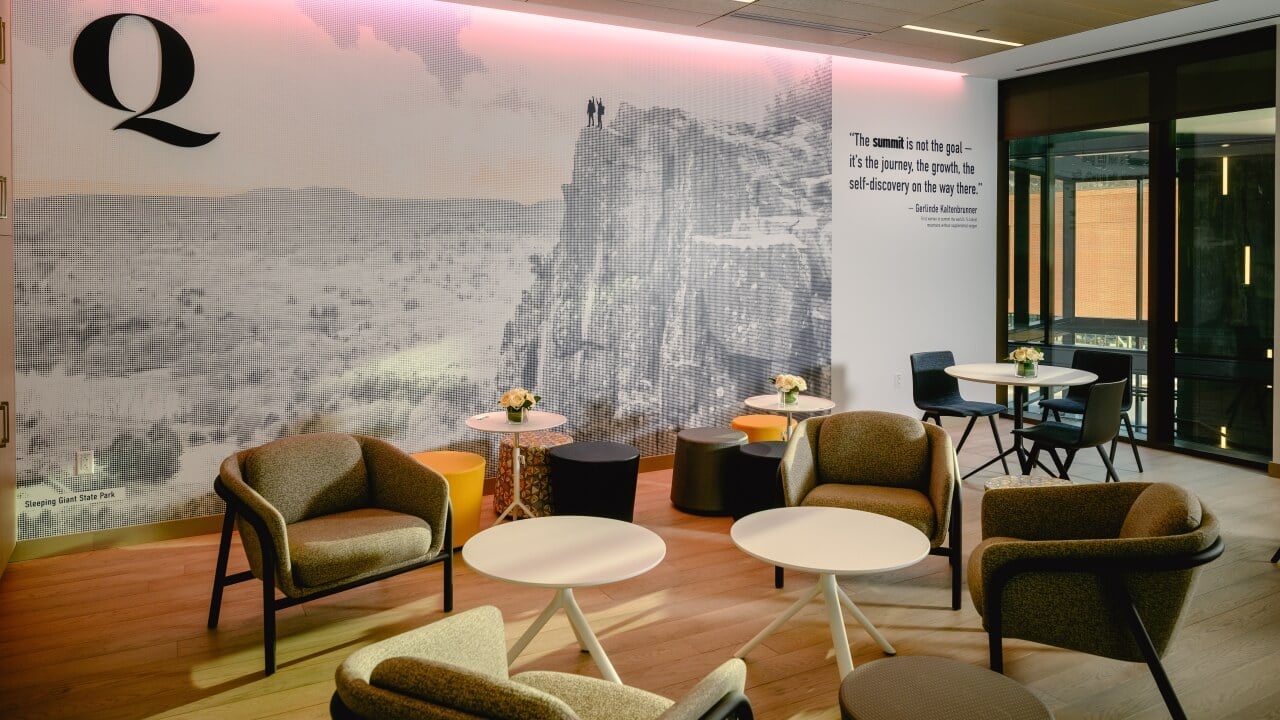 Wide shot of The Summit, showcasing the seating arrangement and decor