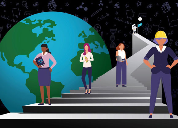 Illustration of various women in STEM professional roles