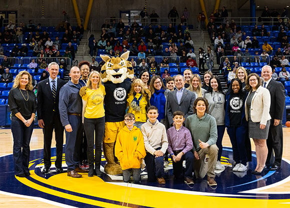 Photo of the Building Better Bobcats launch at a men's basketball game