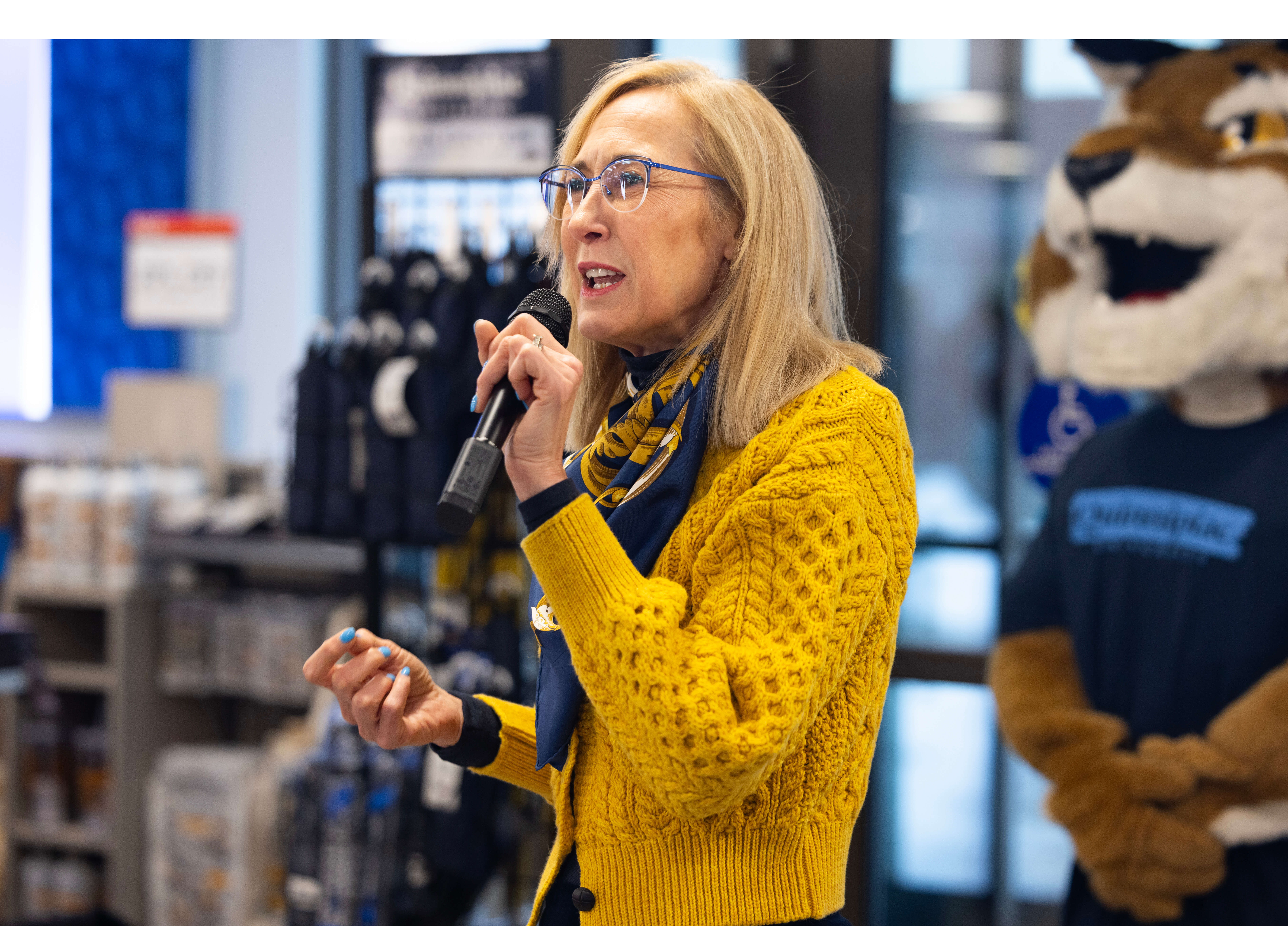 Marie Hardin at Quinnipiac bookstore ribbon cutting