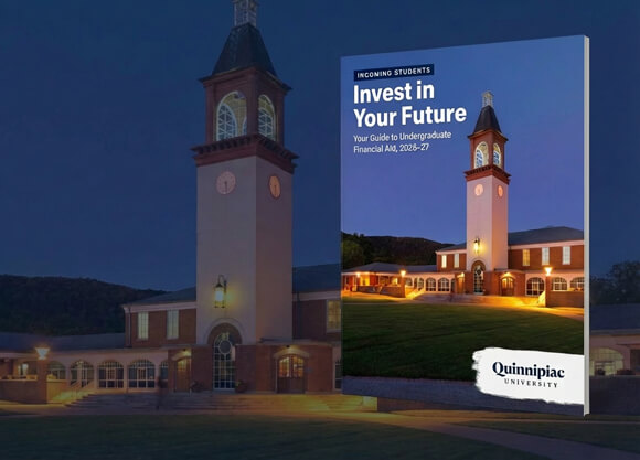 Download the 2026-2027 financial aid guide illustration with library clocktower aglow at night