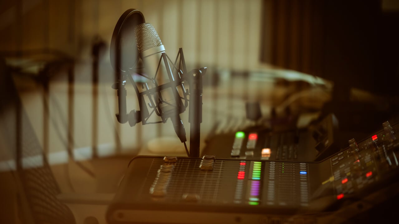 Microphone setup in the Podcast Studio