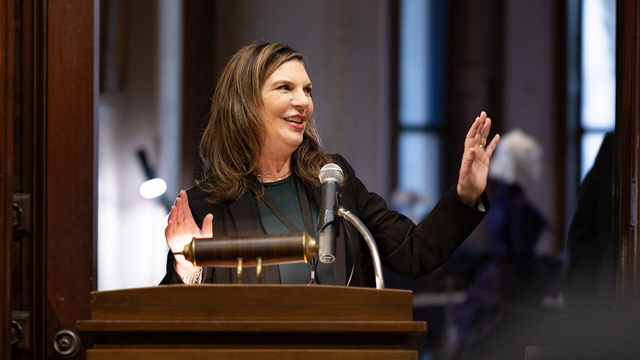 Individual speaking at the opening of the Ireland Great Hunger Museum