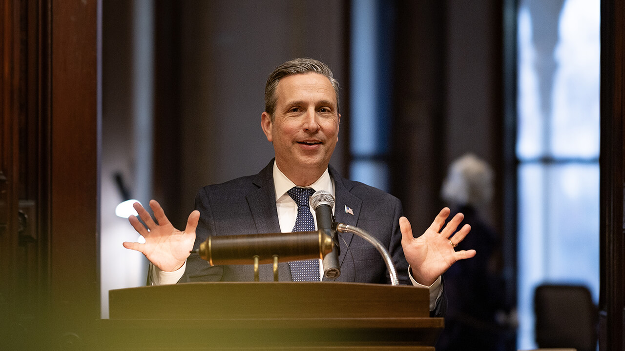 Individual speaking at the opening of the Ireland Great Hunger Museum