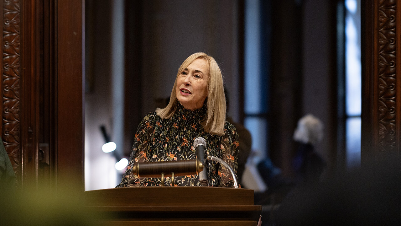 Marie Hardin speaking at the Ireland Great Hunger Museum
