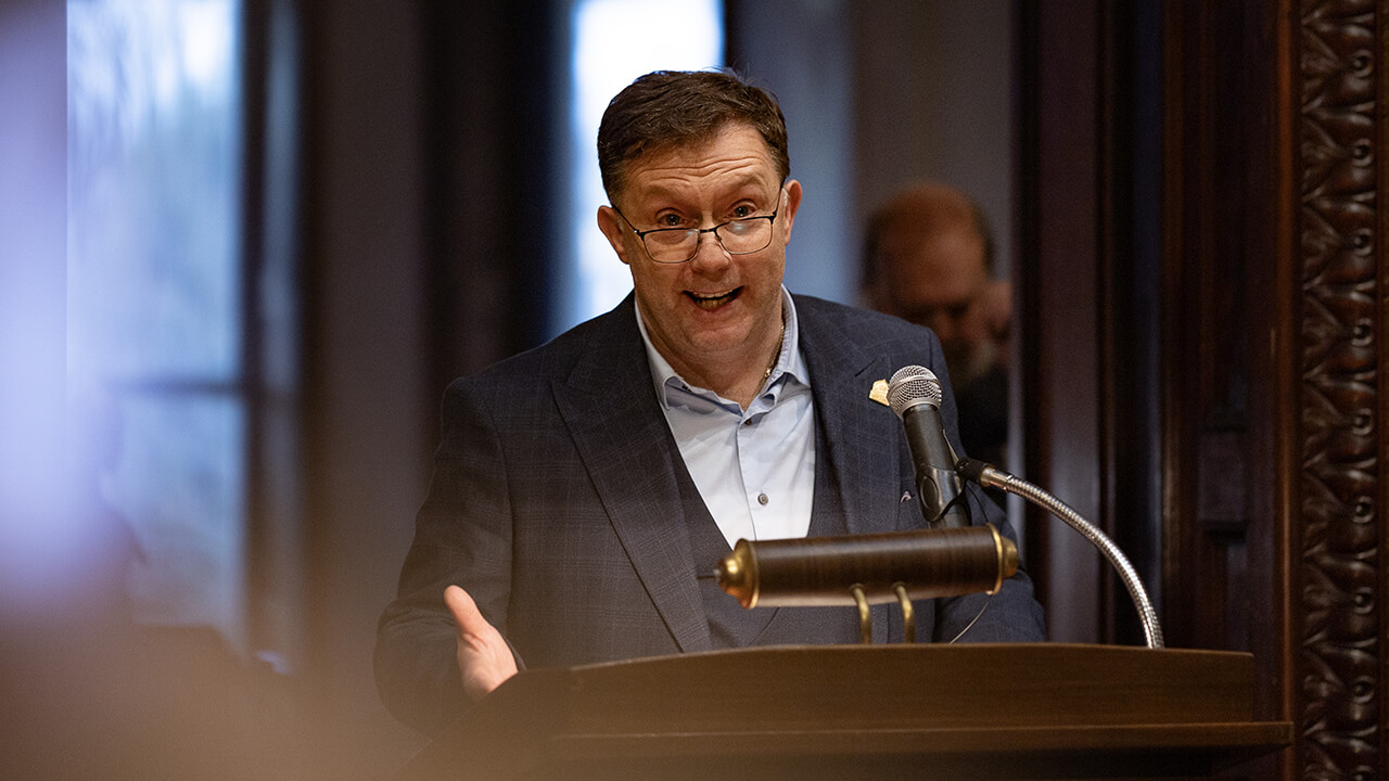 Individual speaking at the Ireland Great Hunger Museum