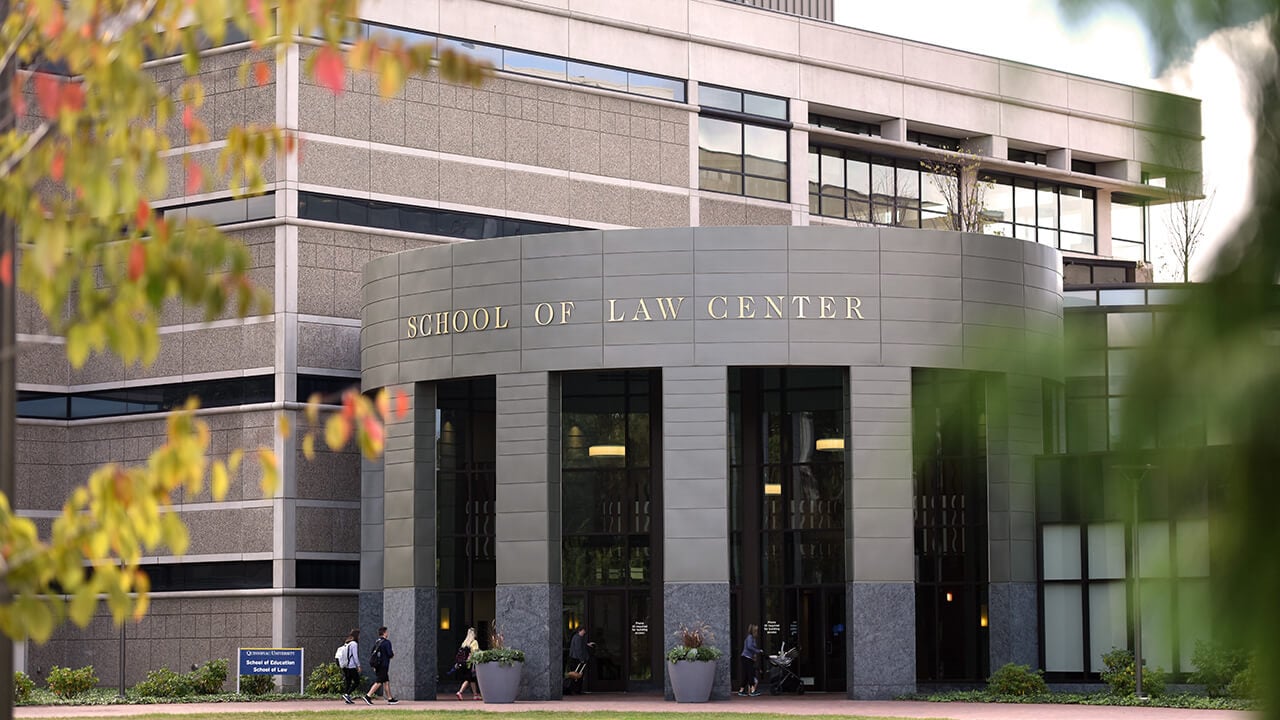 Front view of the School of Law center