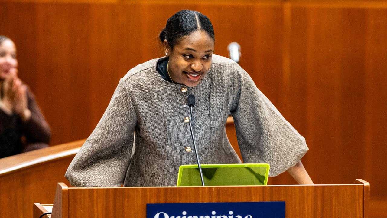 Presenter gives speech