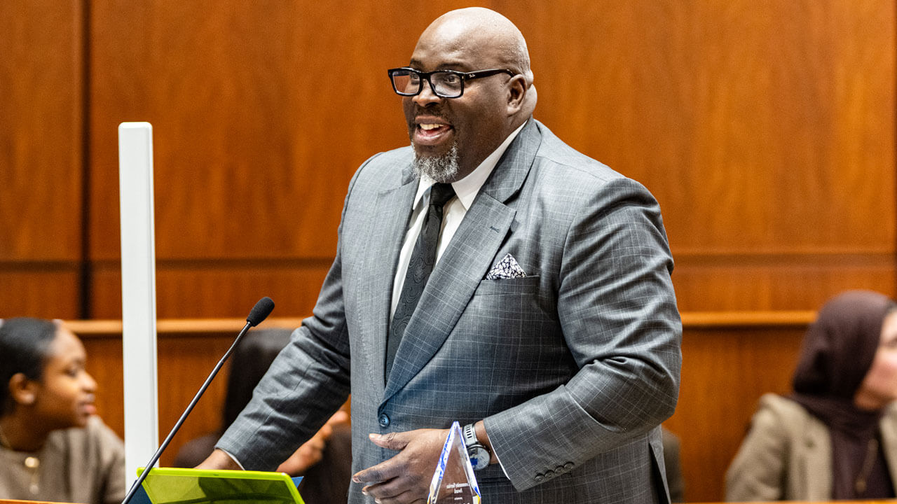 Presenter gives speech