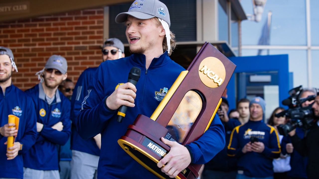 Hockey captain giving speech