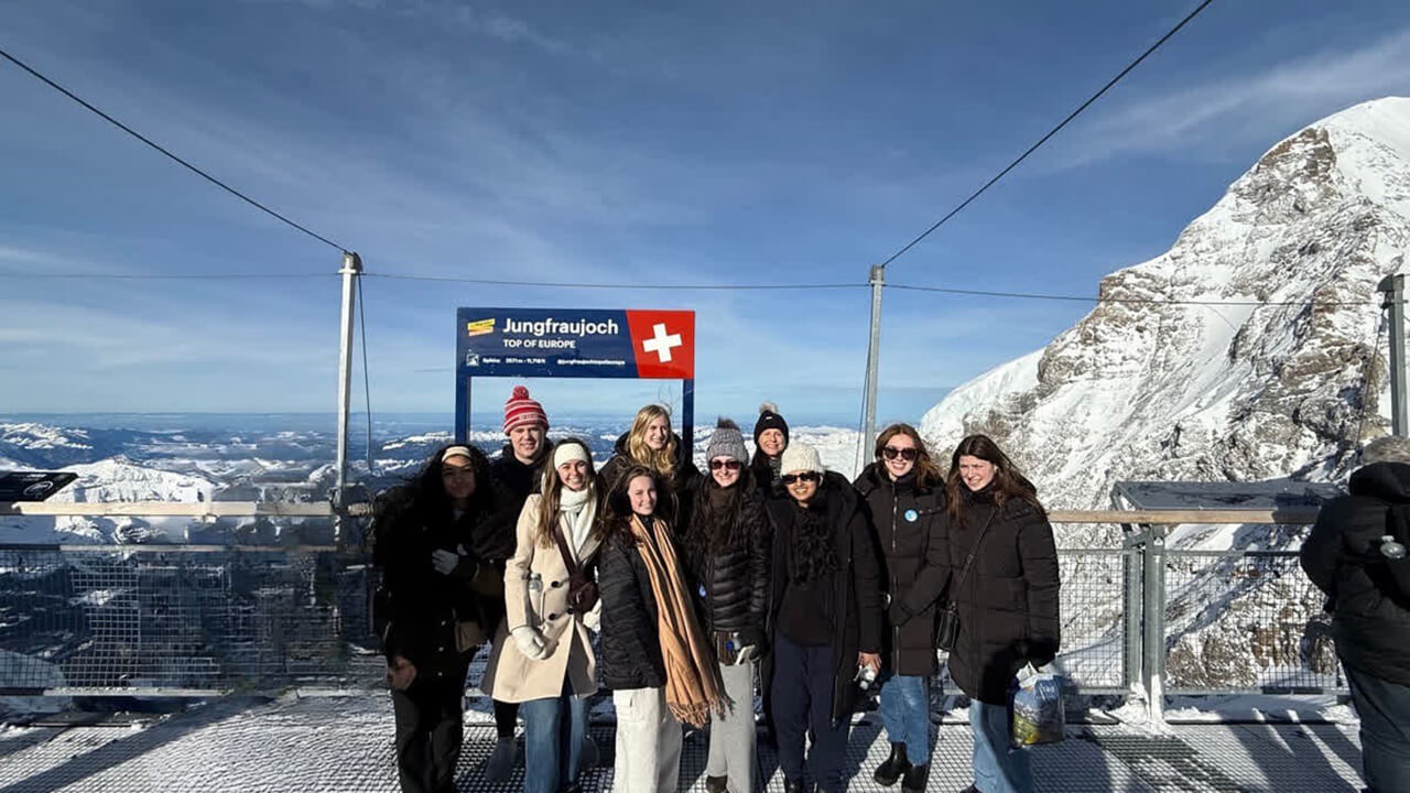 Study abroad group photo taken at the top of Jungfraujoch