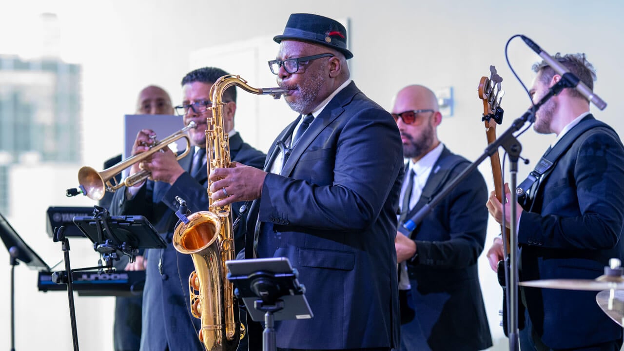 Musicians play instruments