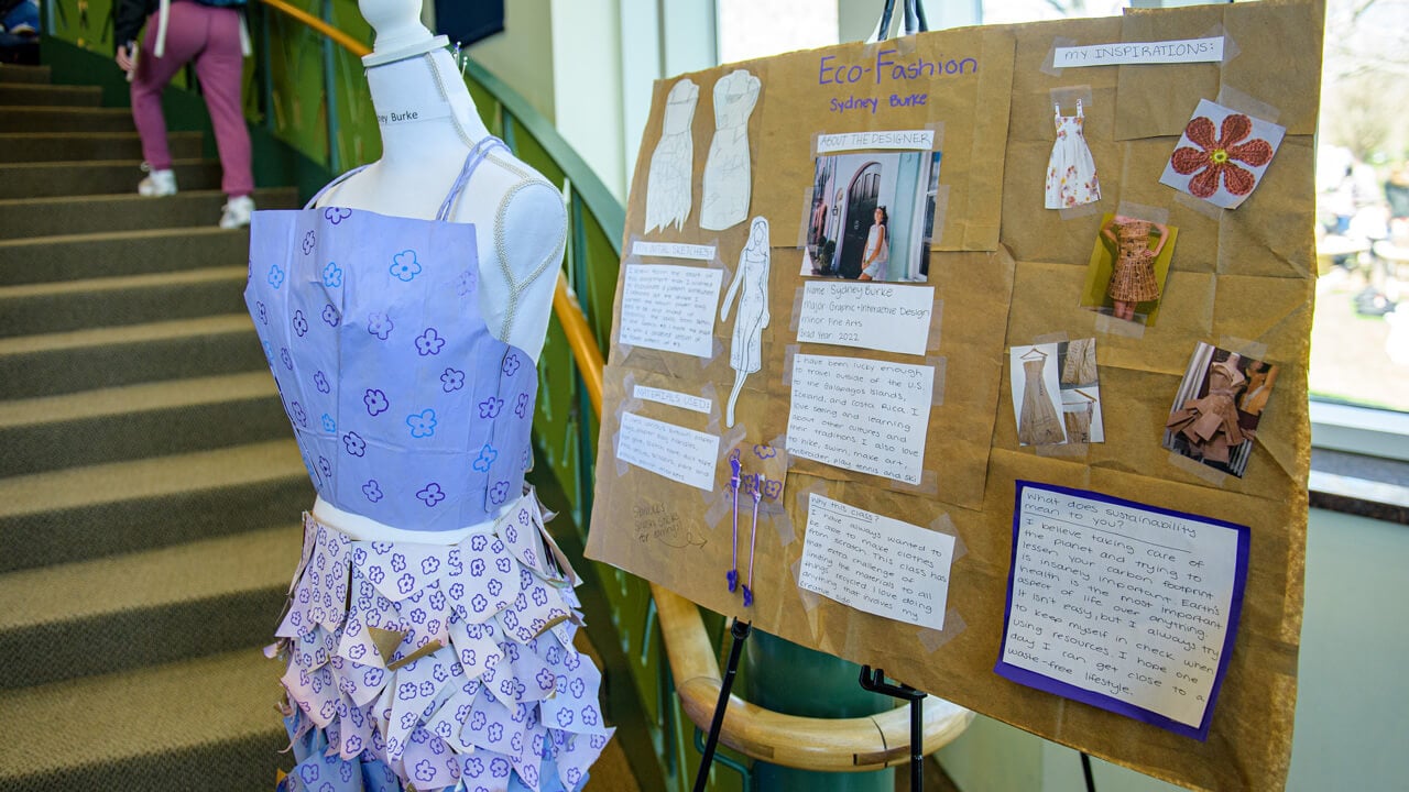 An eco-friendly dress made of gift bags