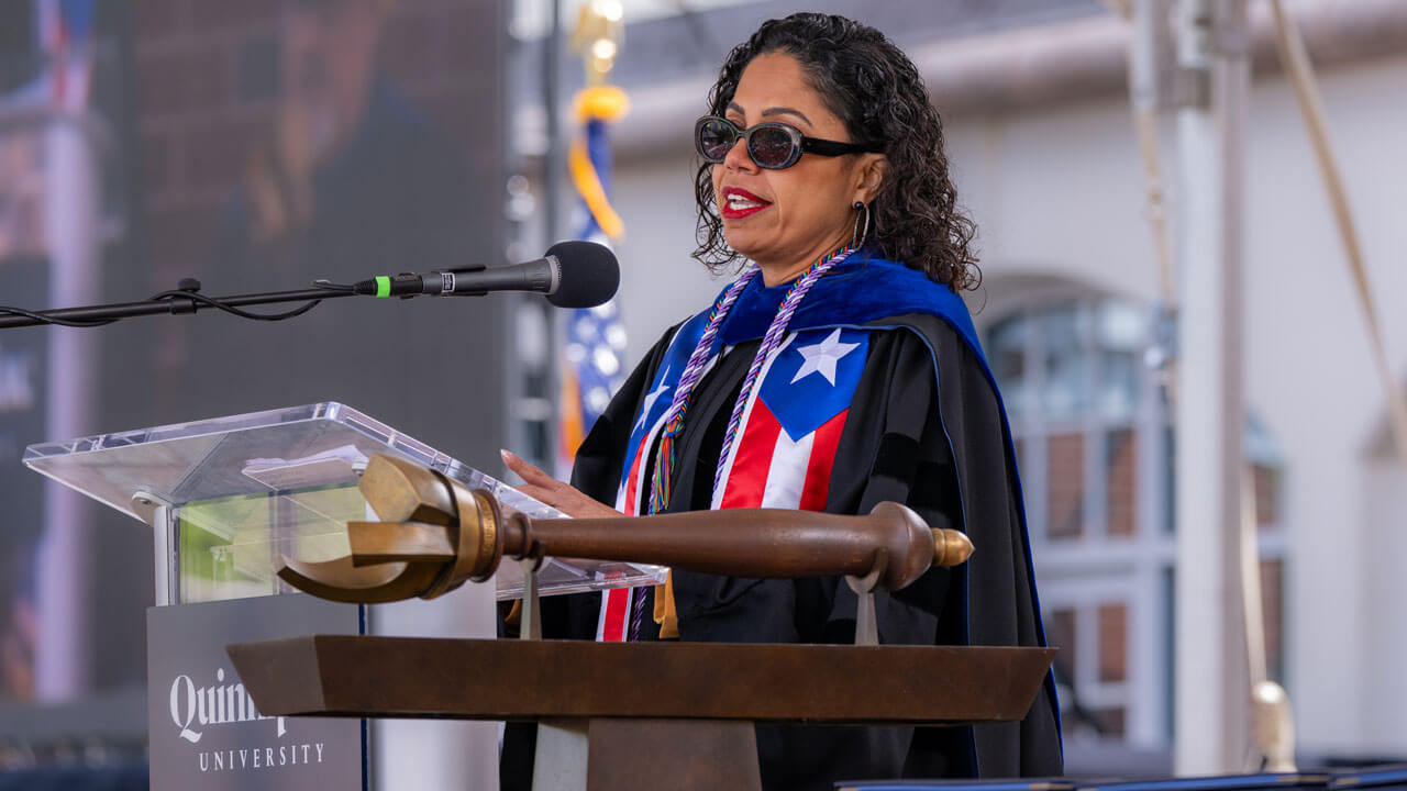 Tina Loarte-Rodriguez, Executive Director, Connecticut Center for Nursing Workforce, addresses graduates.