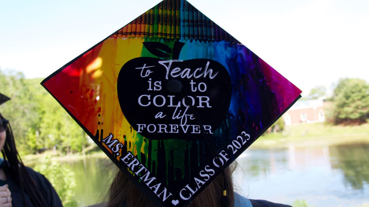 Decorated cap reads 