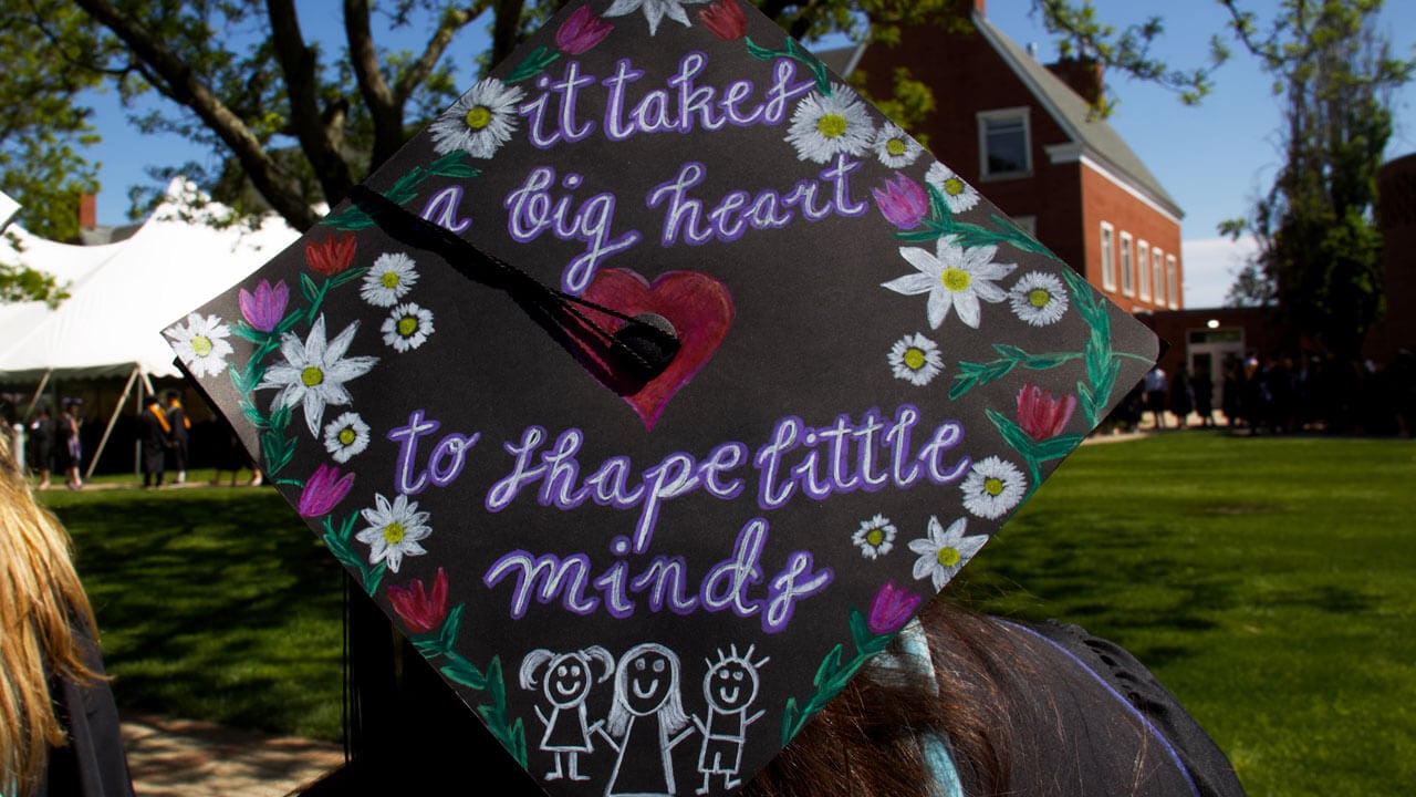 Graduation cap reads 