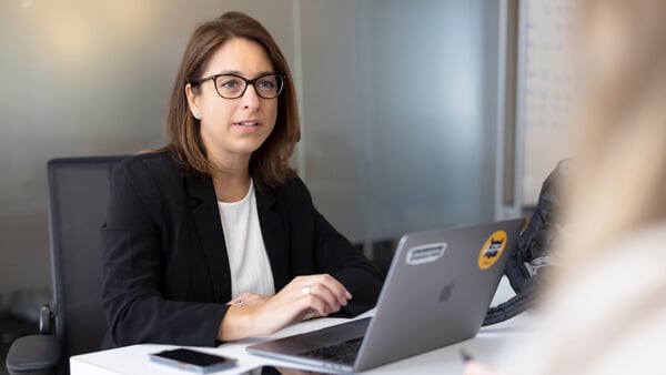 Graduate student Marissa Guillen sits at a computer