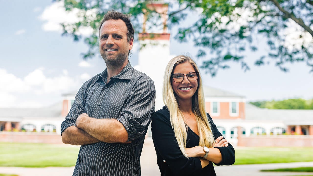 Steve McGuinn and Ashley Appleby on the Mount Carmel Campus quad