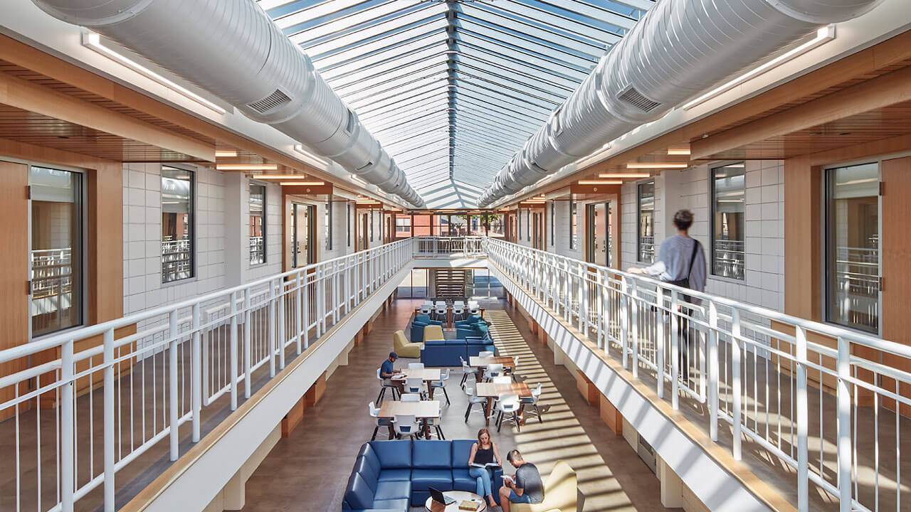 Skylights and two-story atrium in the renovated Perlroth dorm