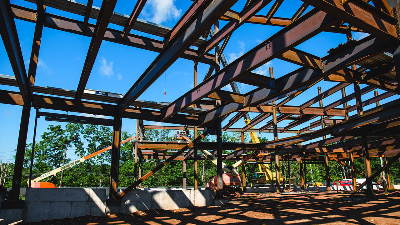 The bottom beams of one of the building in the South Quad construction