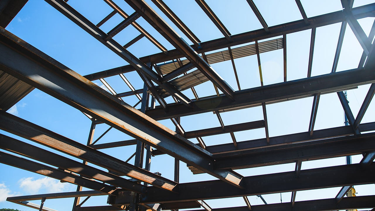 Newly built beam structures on the South Quad