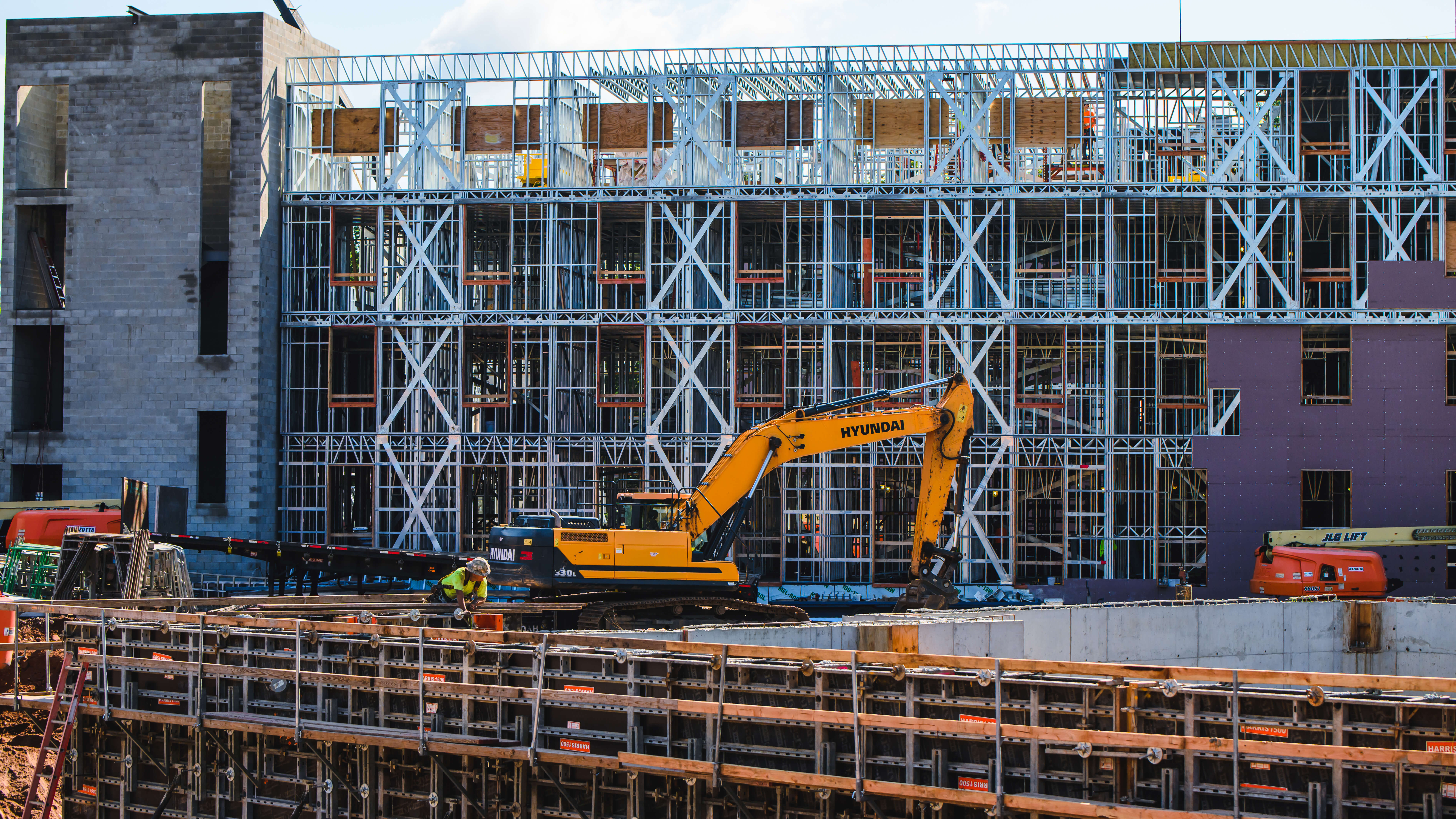 Exterior shot of the structural elements of a newly built building