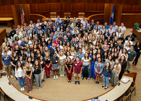 Group photo of school of law students at orientation