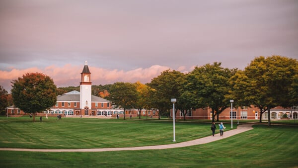 Arnold Bernhard Library and quad at twilight