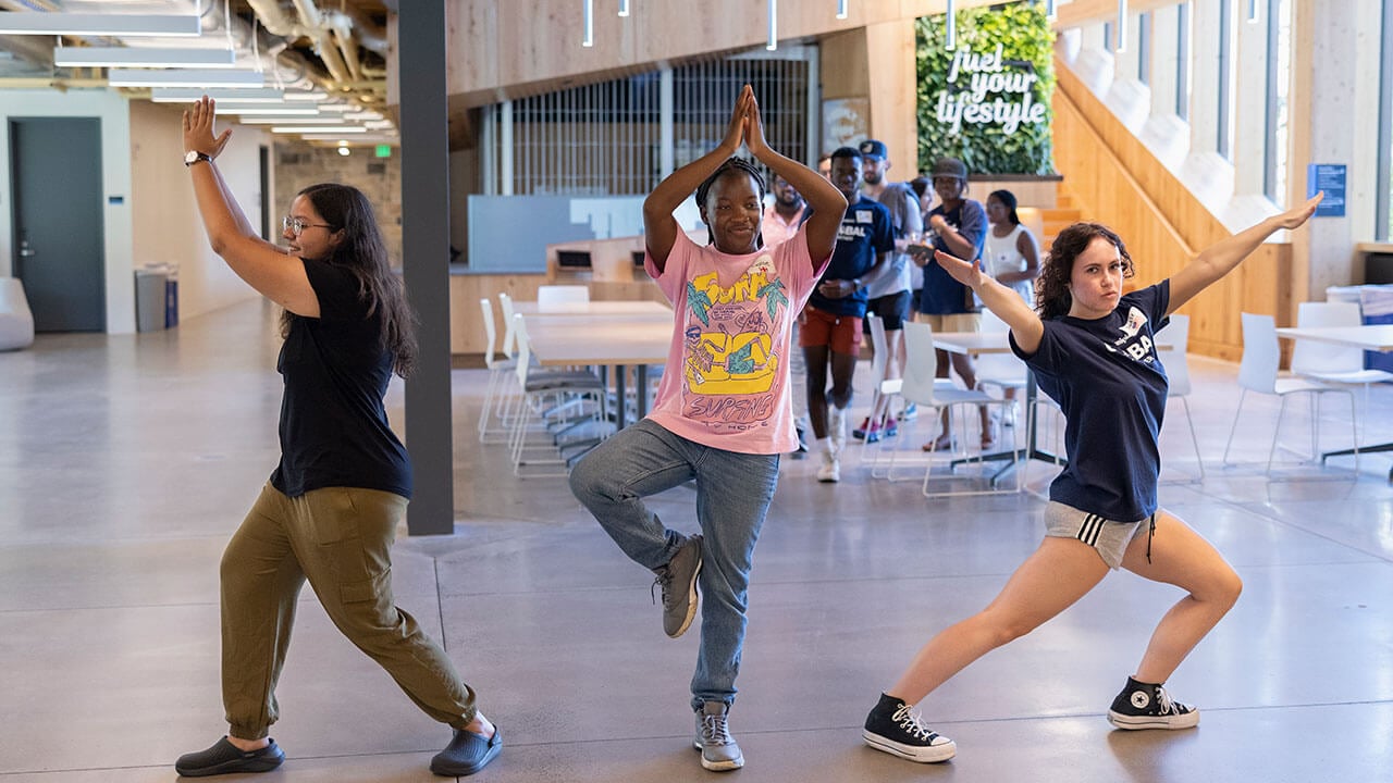 International students hang out in the Recreation and Wellness Center