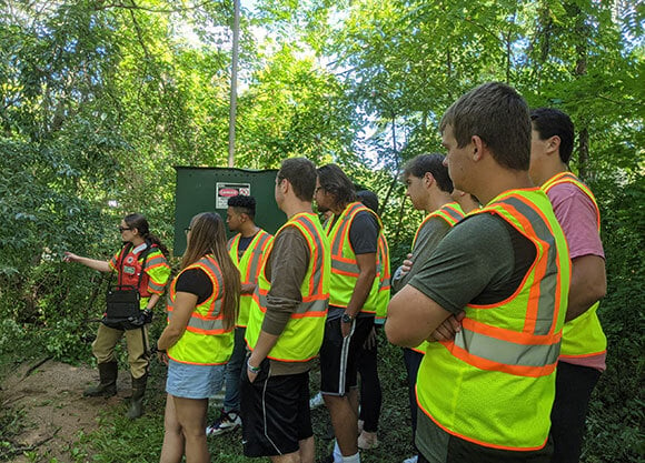 Students gathered at the Mill River