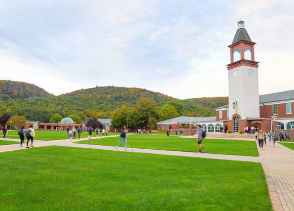 Mount Carmel Campus quad and library on a sunny day