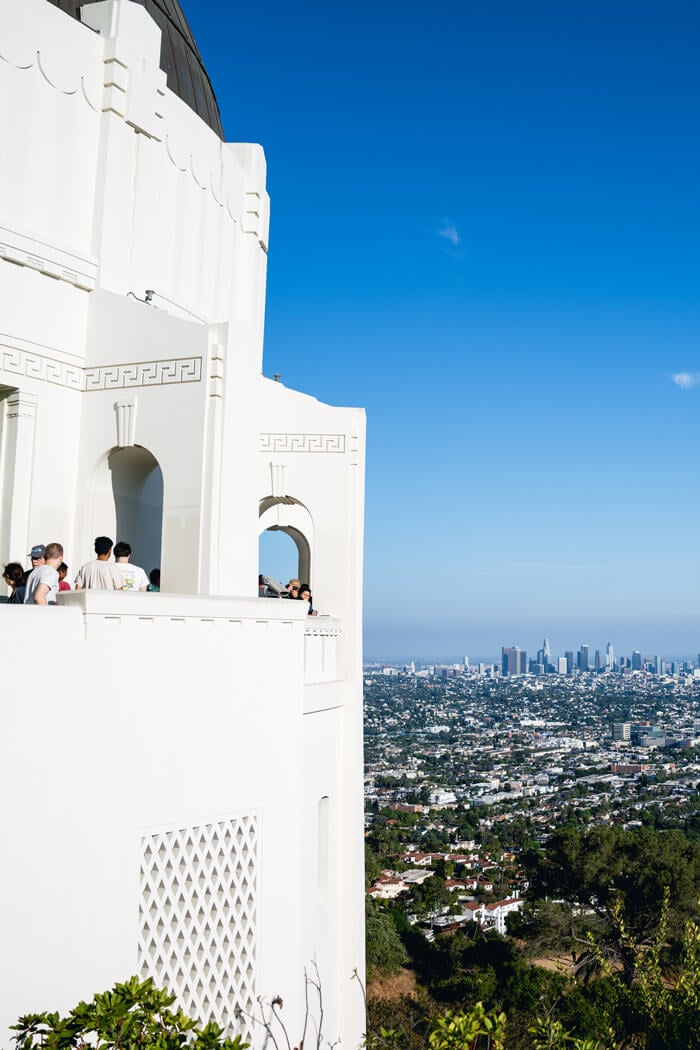 Students walk up the stairs of the Griffith Park Observatory.