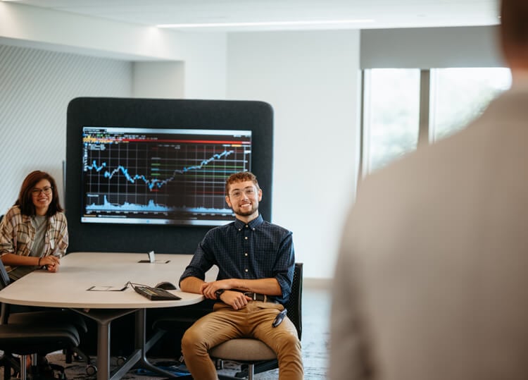 Business students in class at the Quinnipiac Financial Technology Center.