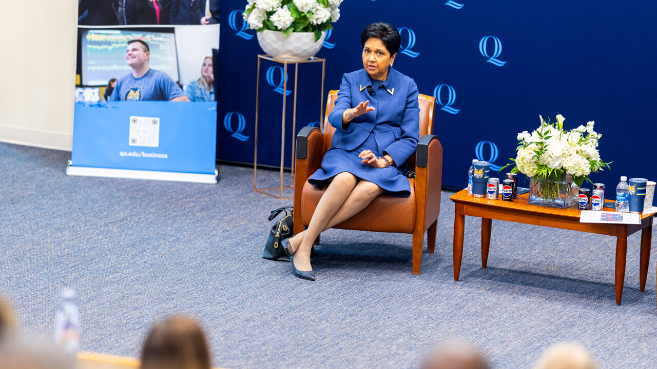 indra nooyi discusses women in business with students at fireside chat