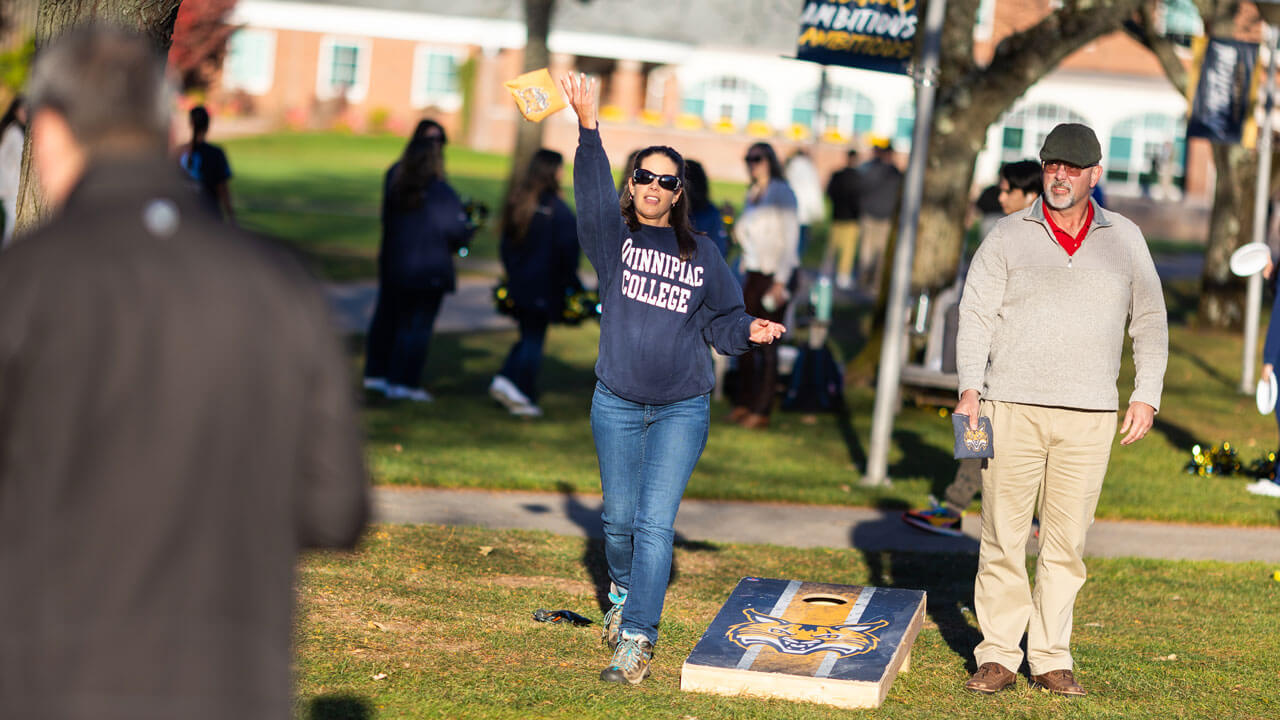 People play lawn games on at the bobcat welcome celebration on the Mount Carmel Campus.