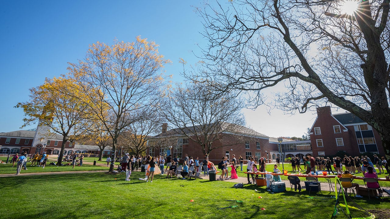 People lining up on the quad for Boomer's Boo Bash