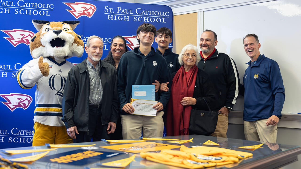 A student is welcomed to Quinnipiac