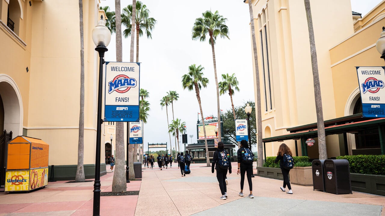 Quinnipiac Women's Volleyball team arrives at ESPN Wide World of Sports in Florida.