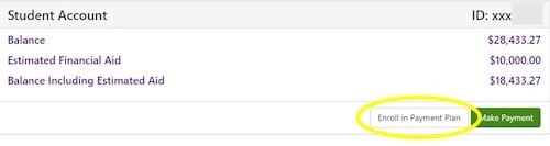 To set up a payment plan, click on Enroll in a Payment Plan