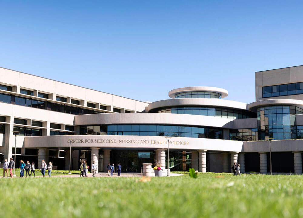 Entrance to Center for Medicine, Nursing, and Health Sciences on North Haven camps