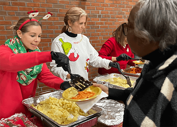 Individual serves food