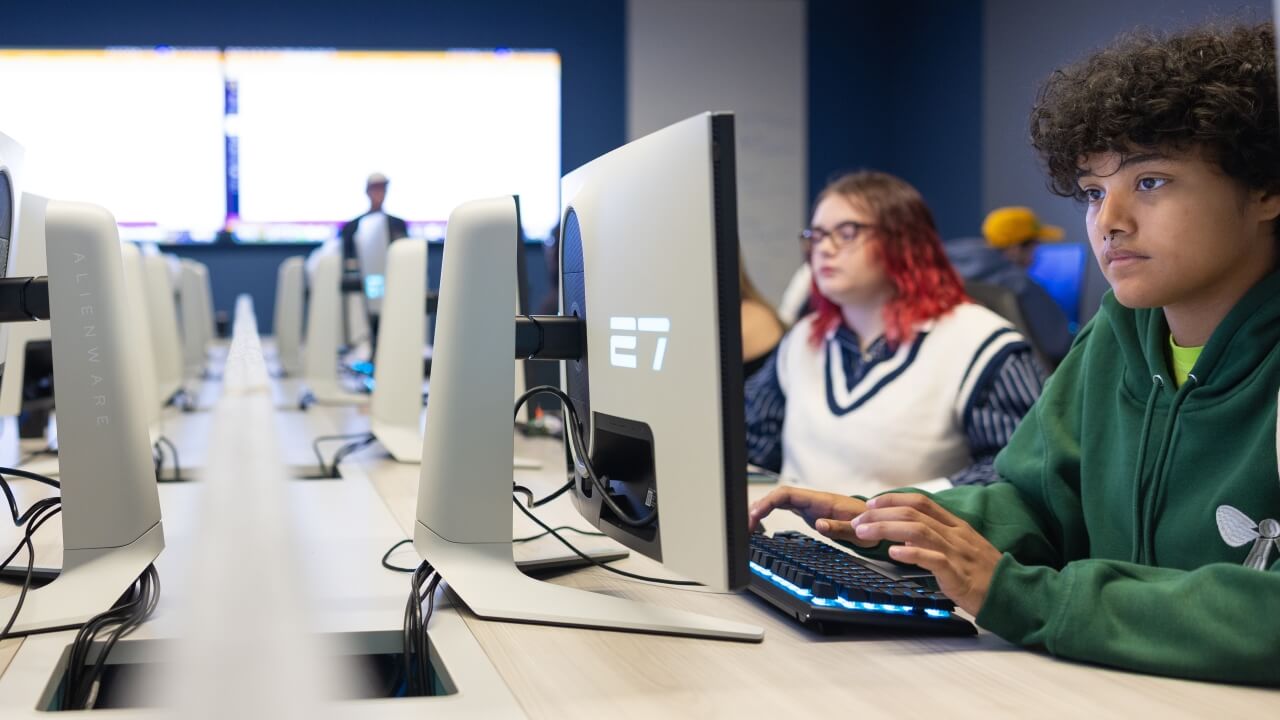 Students working on computers in the Gaming Lab