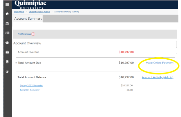 Click Make Online Payment under Account Summary