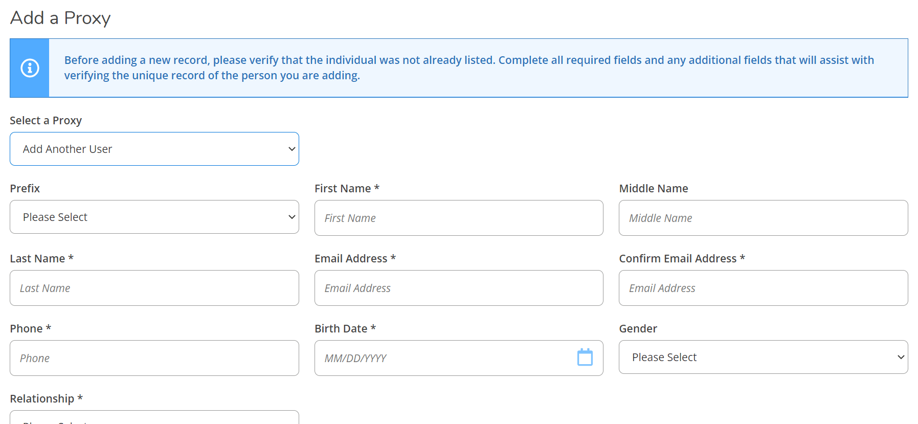 Complete the fields for the proxy user