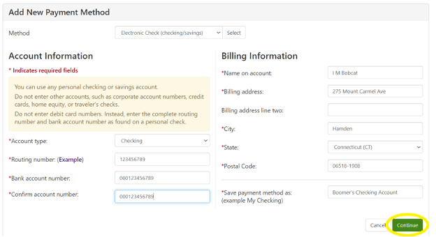 Enter the information for the new checking account