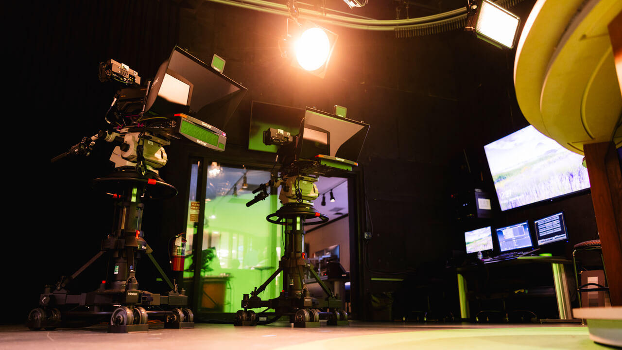 Two cameras in the McMahon Center production room.