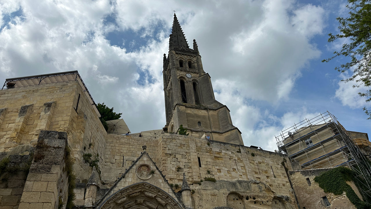 17th century church touching the cloudy sky